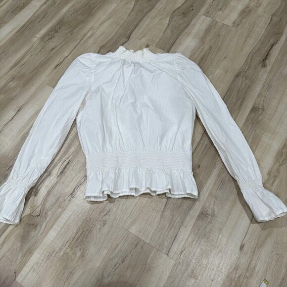Women’s Frame Smocked Poplin Blouse in Blanc Size Xl - Picture 1 of 6